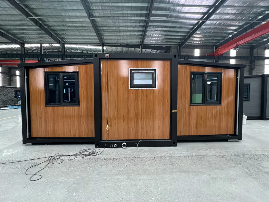 hurricane proof container homes - 40ft expandable unit exterior on a completed site