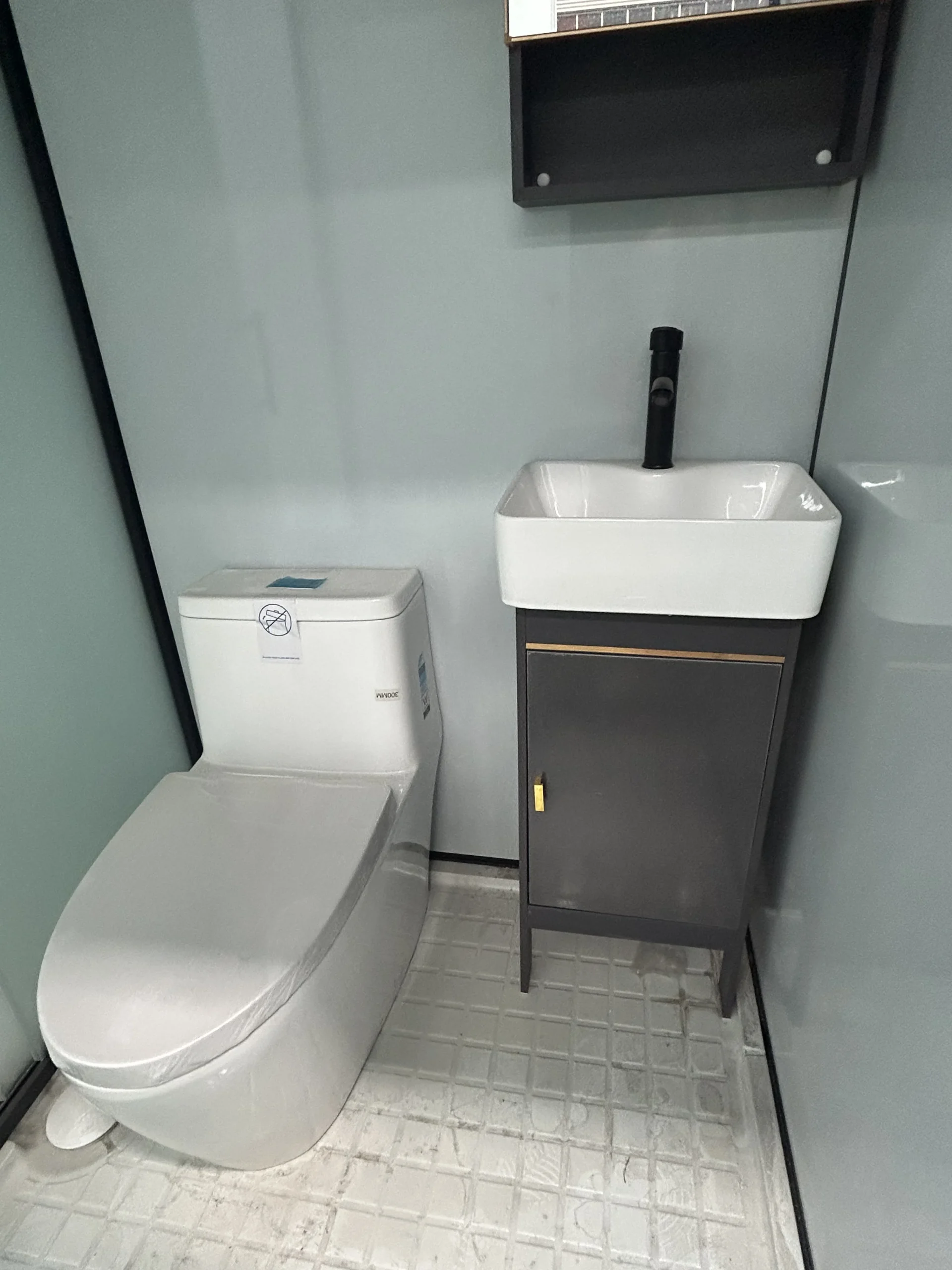 modular bathroom pod interior with finished fittings