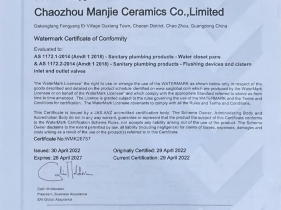 Watermark Ceramic Washbasin Chaozhou Manjie