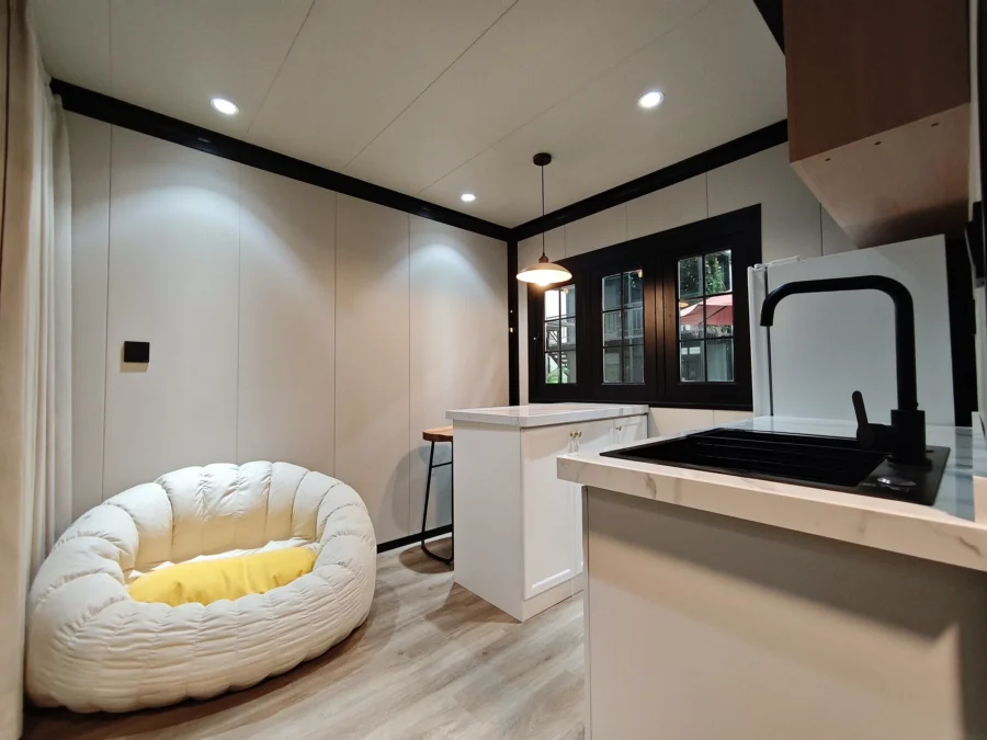 10ft expandable container house living room with kitchen island counter