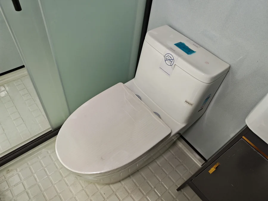 Modular bathroom pod close-coupled toilet detail
